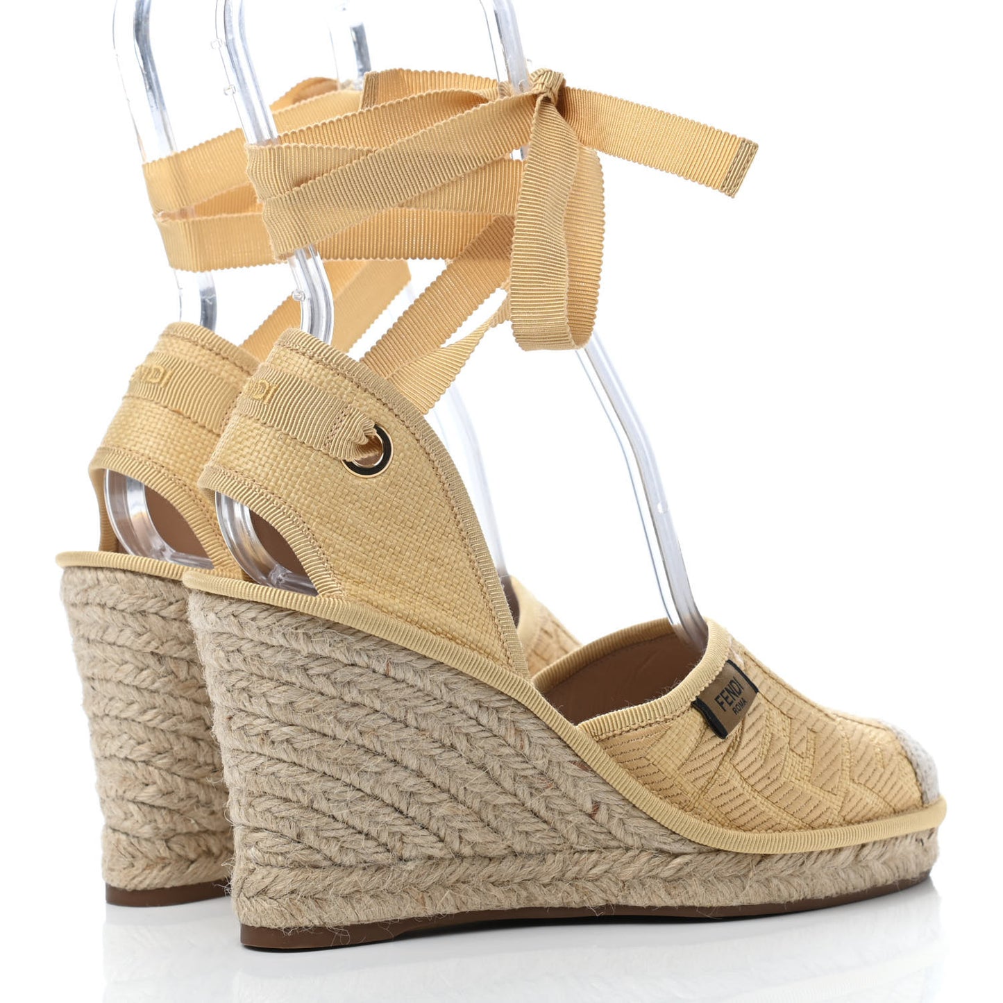 Rafia FF Embroidered Roma Ankle Wrap Espadrille Wedges 36 Natural