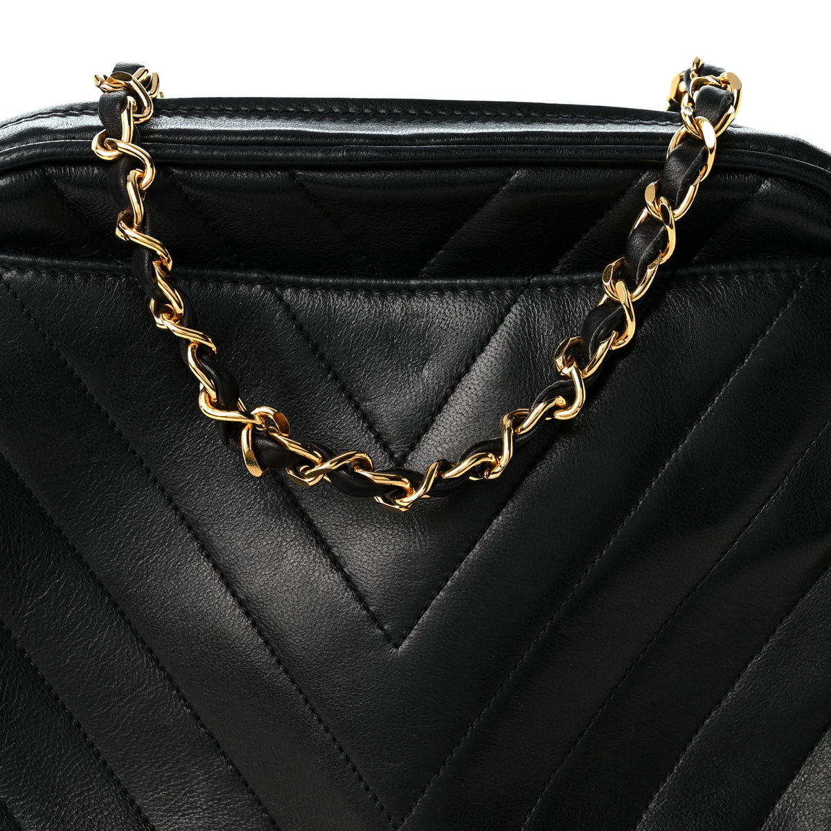 Lambskin Chevron Quilted Small Camera Case Black