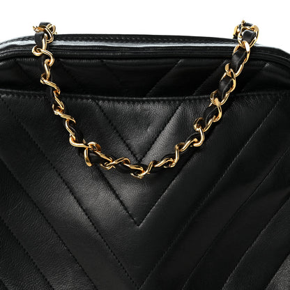 Chanel Lambskin Chevron Quilted Small Camera Case Black 7 of 9