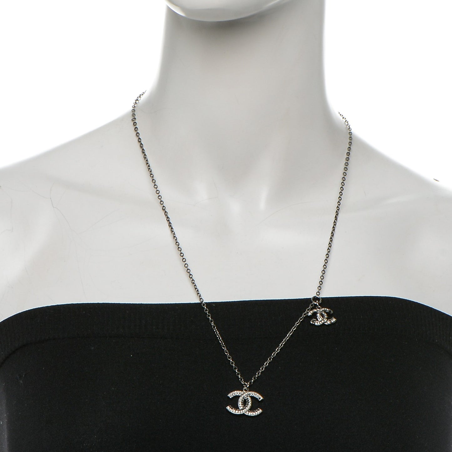 Crystal Double CC Necklace Black Dark Silver