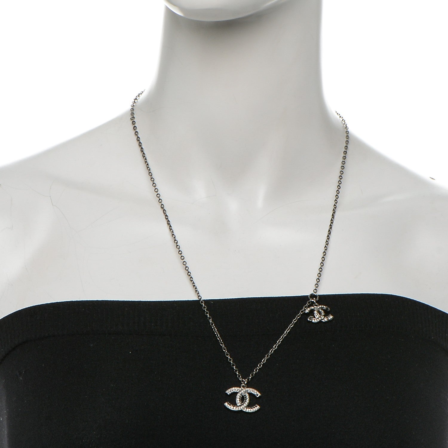 Chanel Crystal Double CC Necklace Black Dark Silver 2 of 5