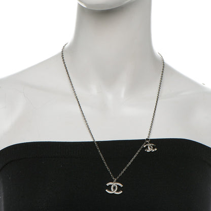 Chanel Crystal Double CC Necklace Black Dark Silver 2 of 5