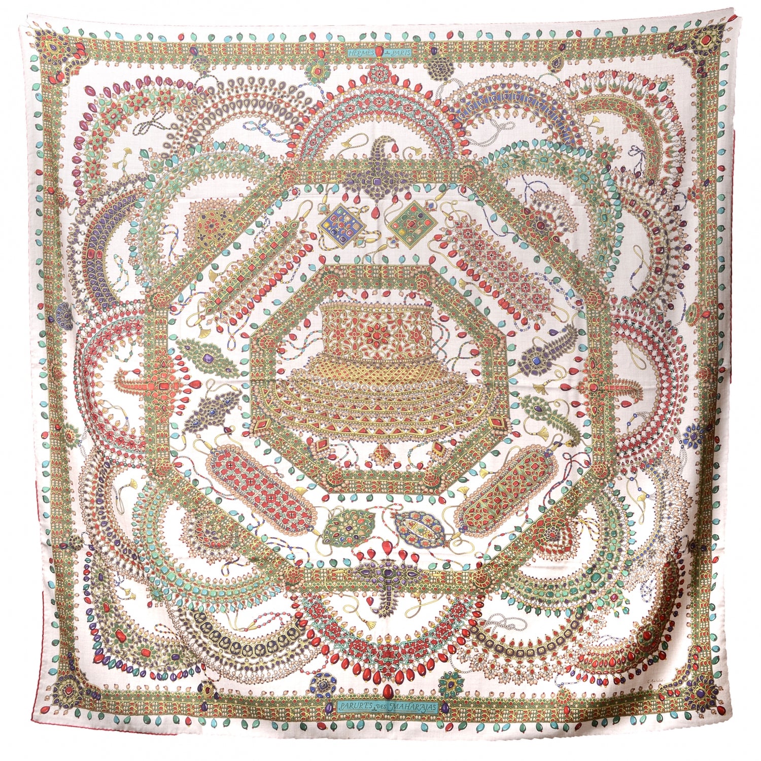 Hermes Cashmere Silk Parures Des Maharajas Shawl 140 4 of 7