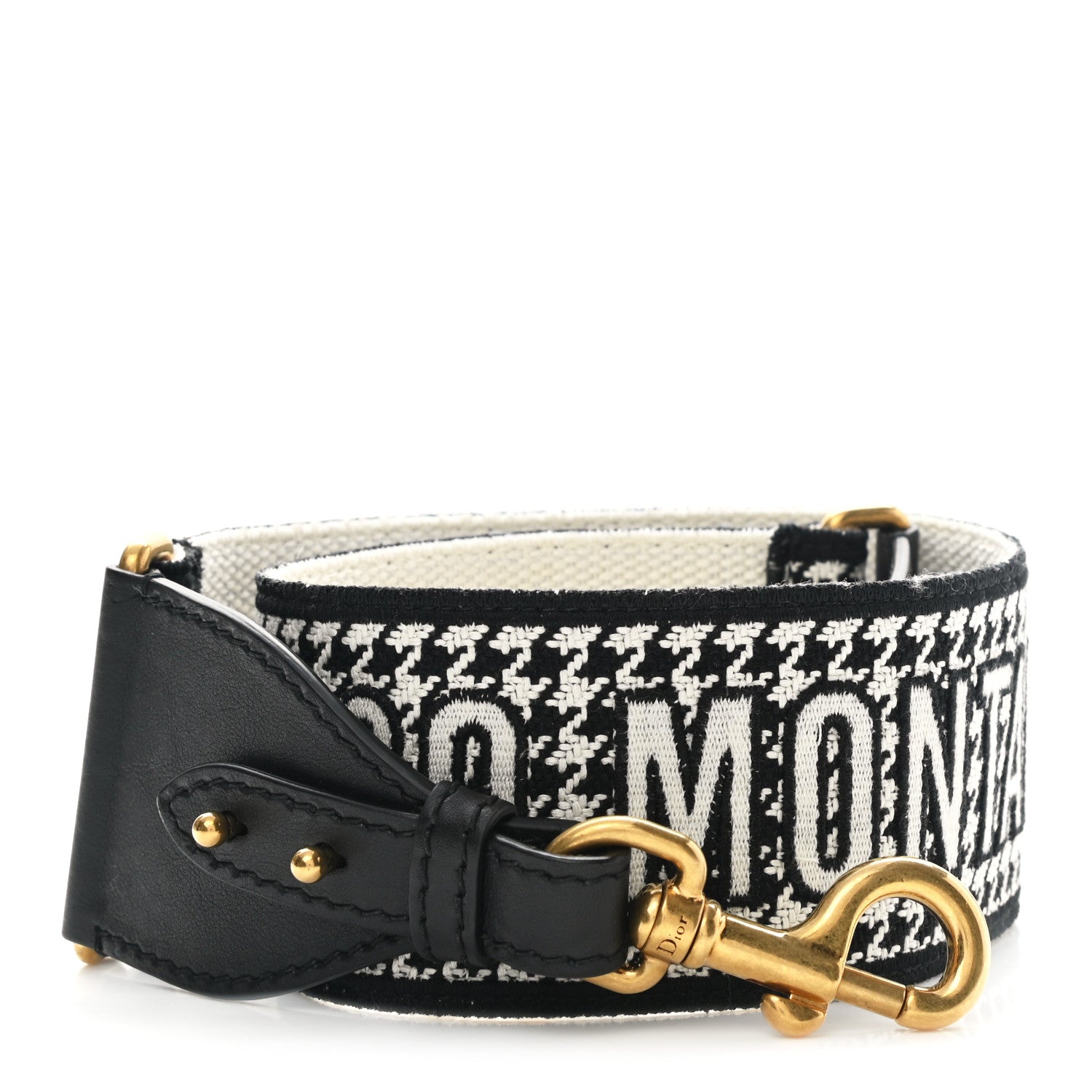 Christian Dior Canvas Houndstooth Embroidered 30 Montaigne Shoulder Strap Black White 1 of 6