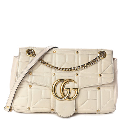 Gucci Calfskin Matelasse Studded Medium GG Marmont Shoulder Bag White 1 of 8