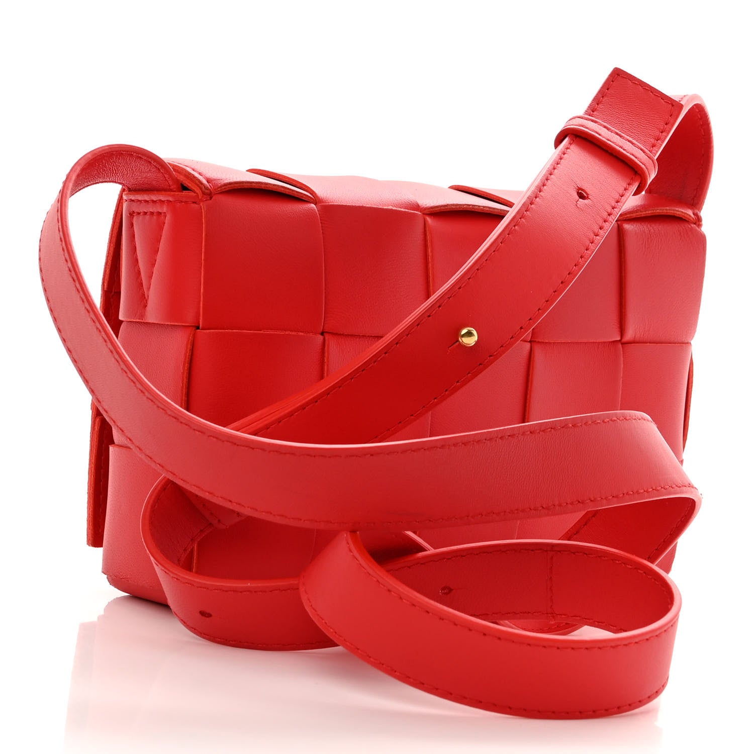 Bottega Veneta Lambskin Maxi Intrecciato Small Cassette Crossbody Bag Bright Red 3 of 11