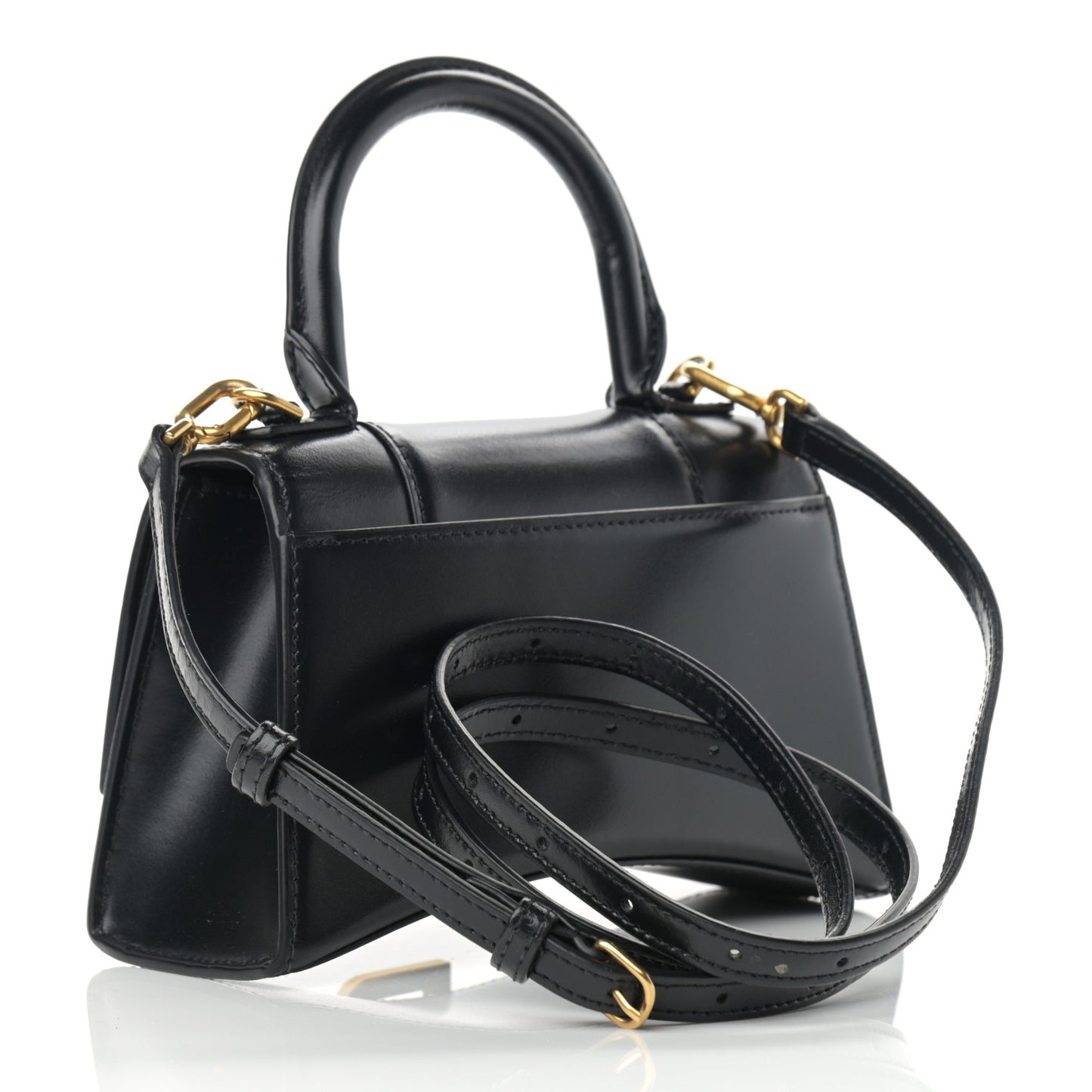 Shiny Box Calfskin Hourglass Top Handle Bag XS Black