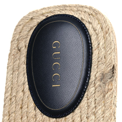 Gucci Macrochet Raffia Logo Flat Slide Espadrille Sandals 38 Blue Great White 12 of 13