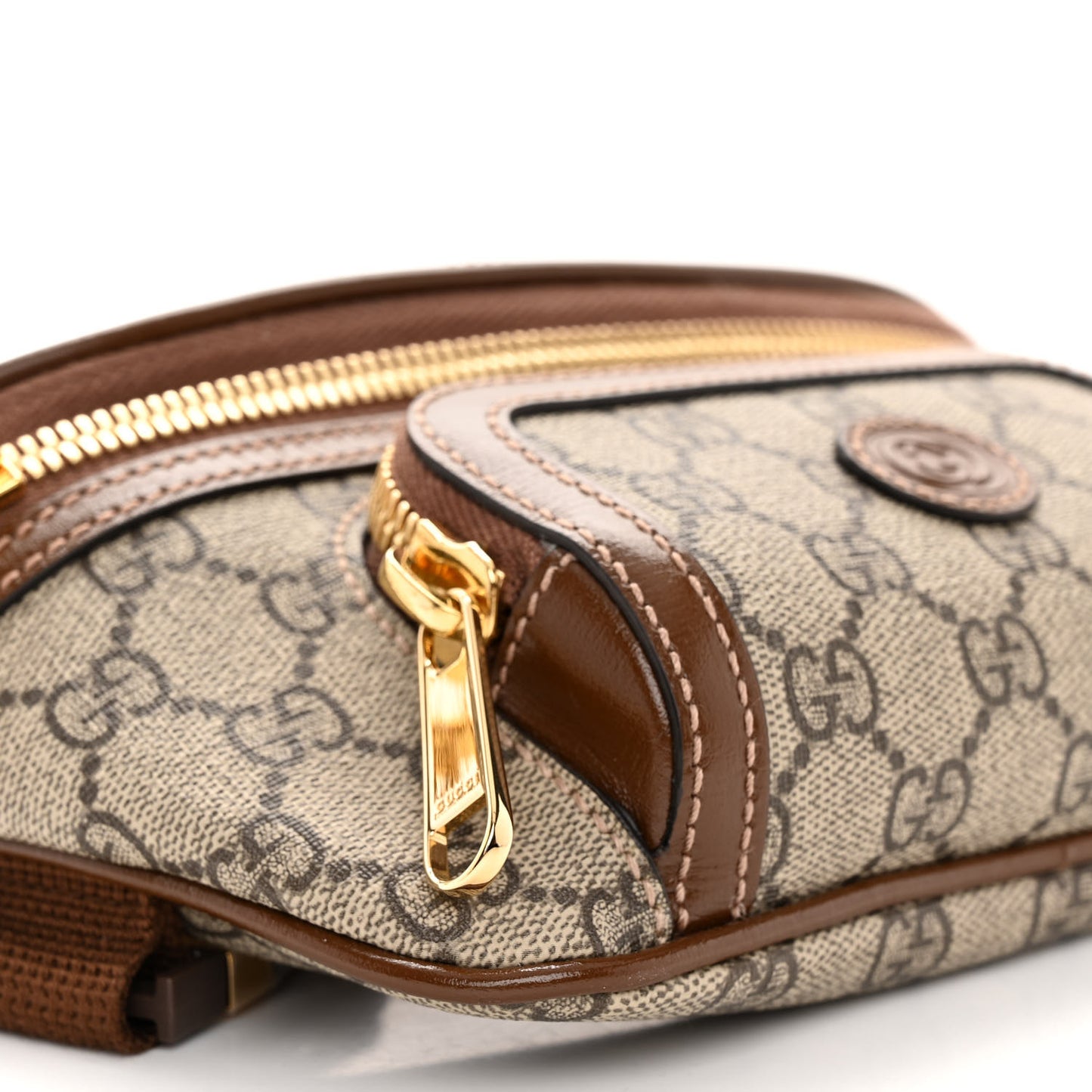 GG Supreme Monogram Textured Calfskin Retro Interlocking G Belt Bag Beige Ebony Brown Sugar