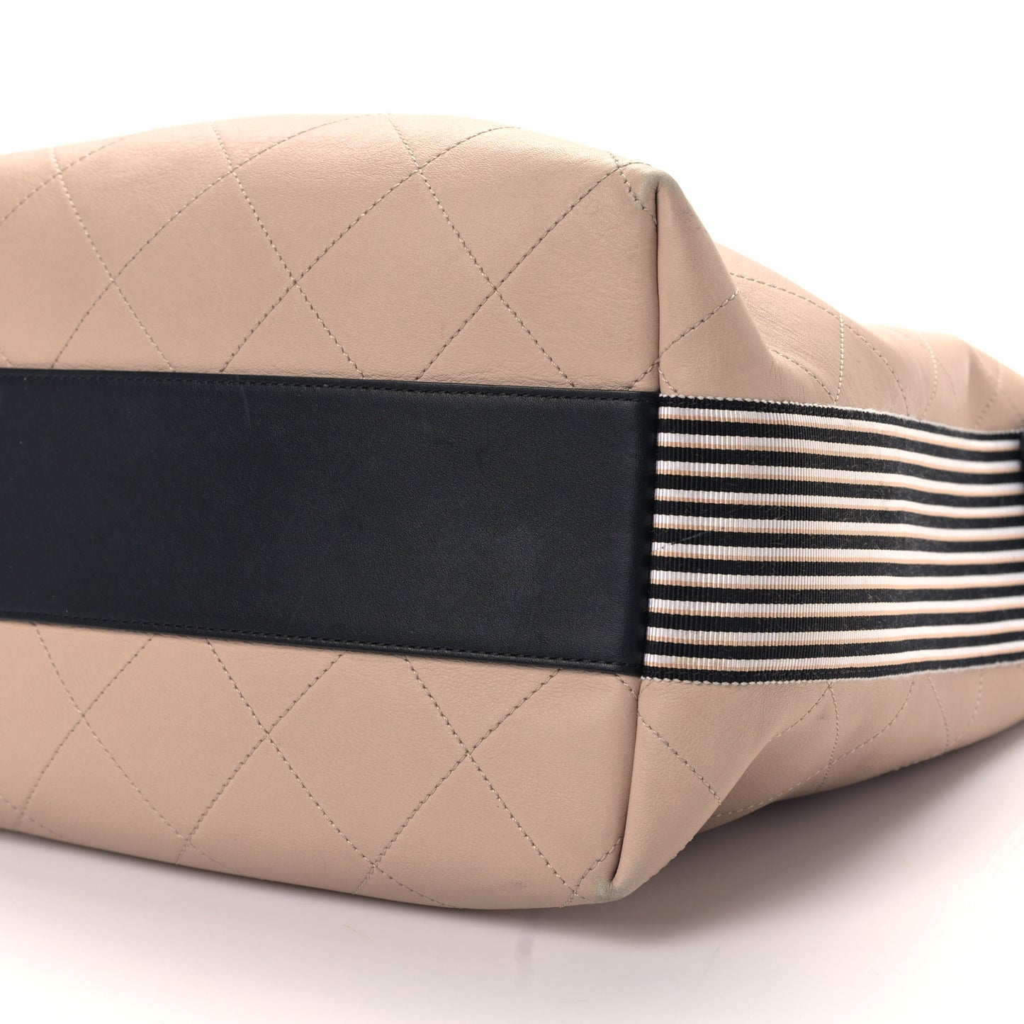 Calfskin Stitched Large Stripe Hobo Beige Black