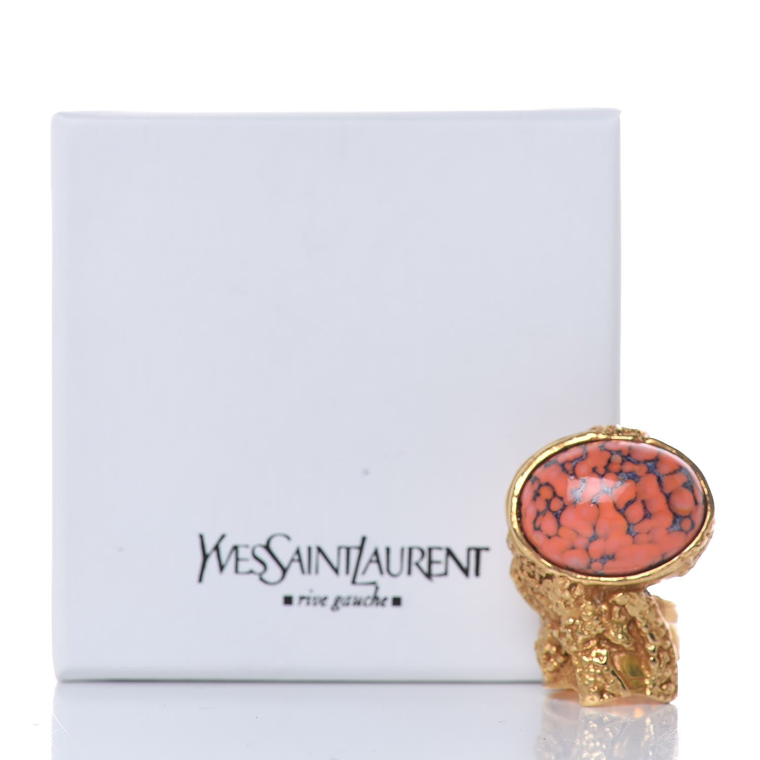 Saint Laurent Glass Cabochon Arty Ovale Ring 5 Gold Coral 6 of 6
