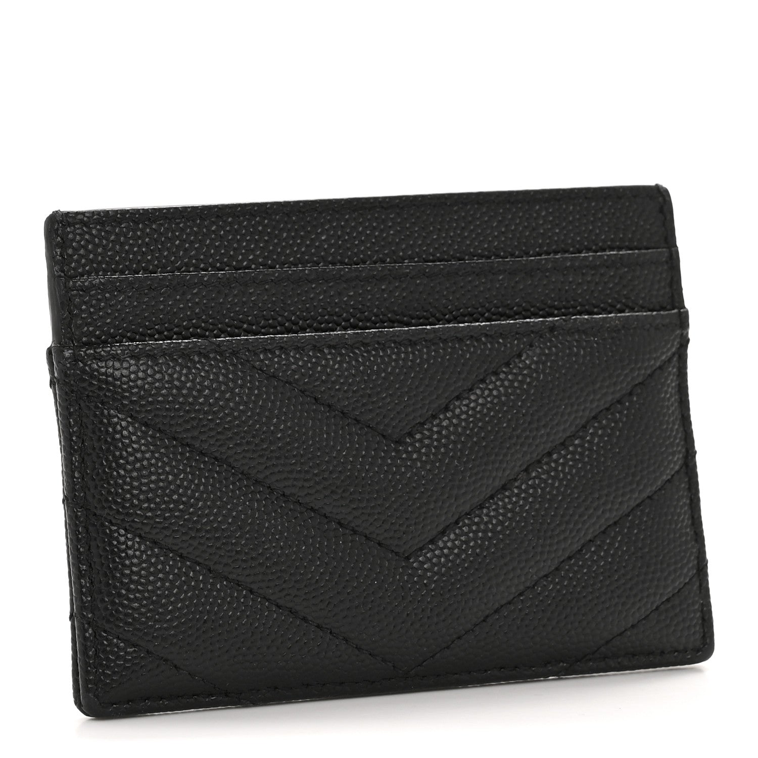 Saint Laurent Grain De Poudre Matelasse Chevron Monogram Credit Card Case Black 3 of 9