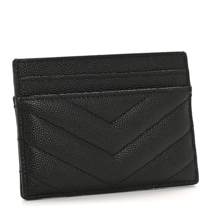 Saint Laurent Grain De Poudre Matelasse Chevron Monogram Credit Card Case Black 3 of 9
