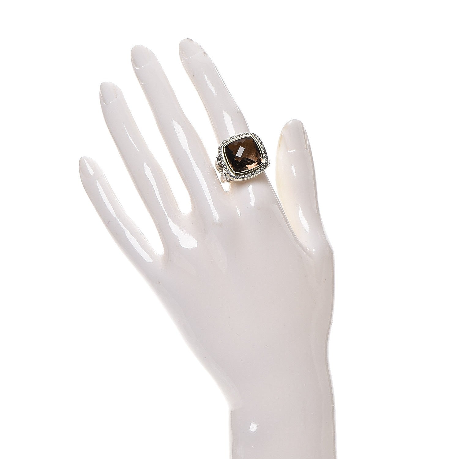 David Yurman Sterling Silver 18K Yellow Gold Diamond Smoky Quartz 14mm Albion Ring 52 6 2 of 6