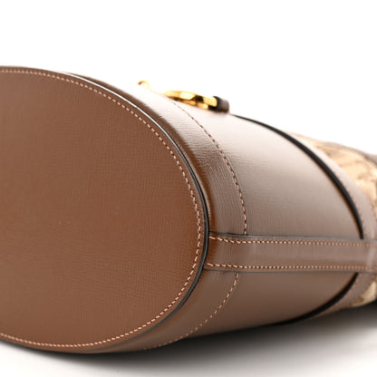Gucci Monogram Textured Calfskin Horsebit 1955 Drawstring Bucket Bag Beige Brown Sugar 10 of 11