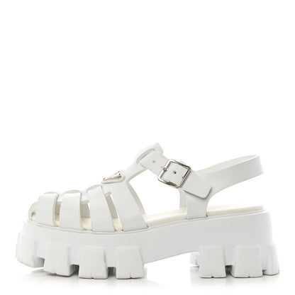 Prada Foam Rubber Metal Triangle Logo Monolith 55mm Cage Sandals 37 White 1 of 11