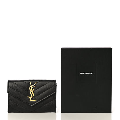 Saint Laurent Grain De Poudre Matelasse Chevron Small Monogram Envelope Wallet Black 11 of 11