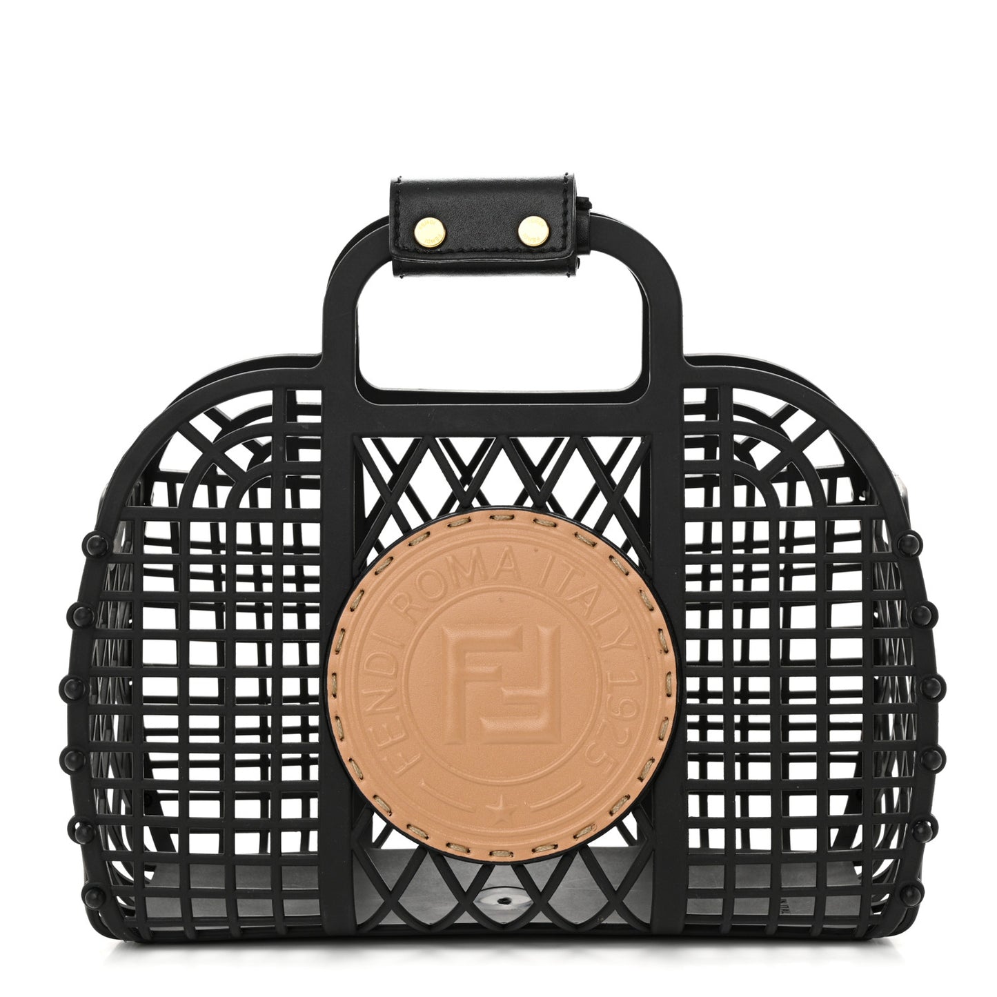 Recycled Plastic Vitello Liberty Matte Small Fendi Basket Black Miele Scuro