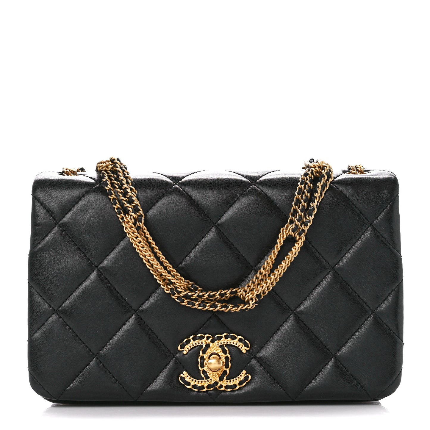 Lambskin Quilted On And On Small Chain Flap Black
