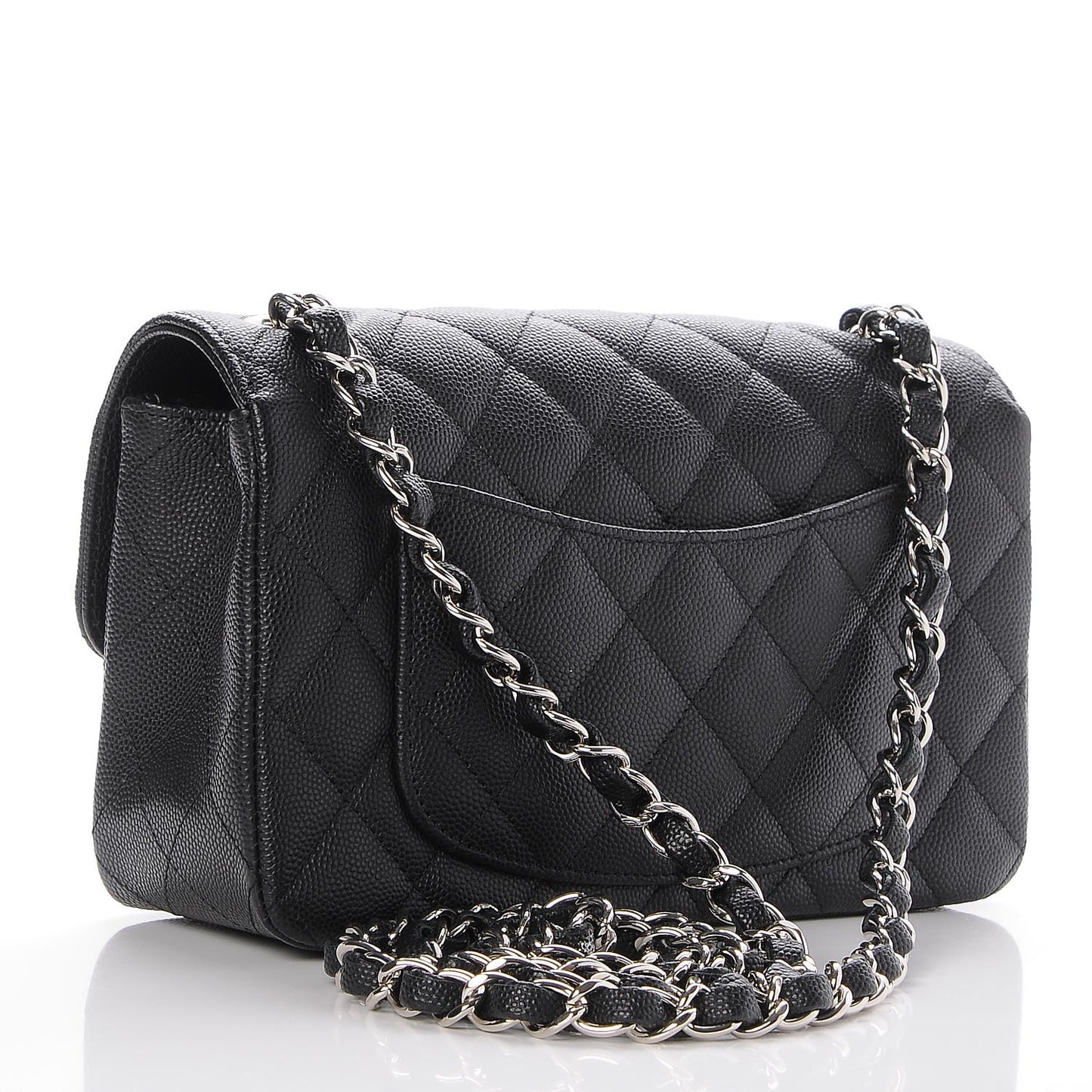Iridescent Caviar Quilted Mini Rectangular Flap Black
