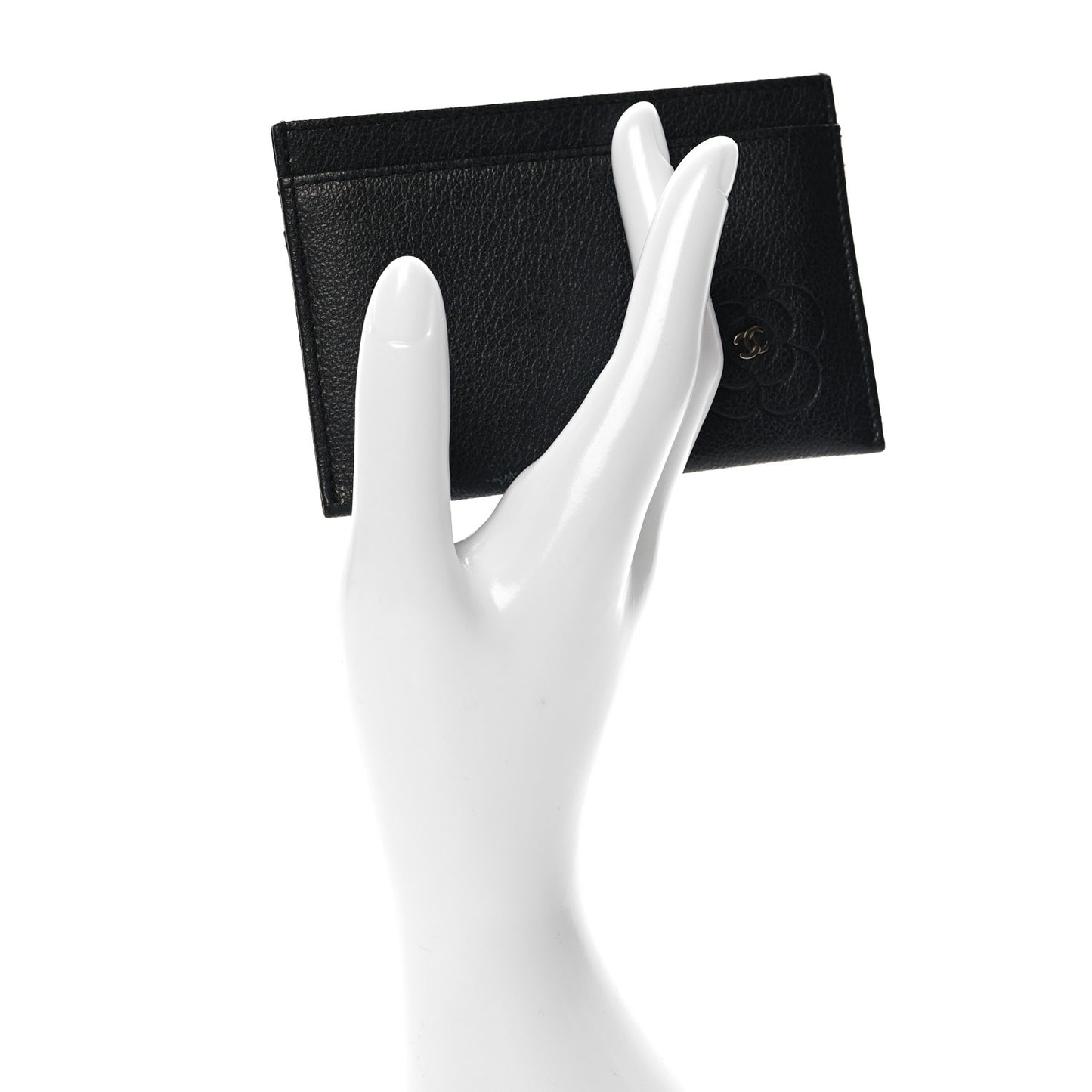 Goatskin Embossed Camellia Card Holder Black