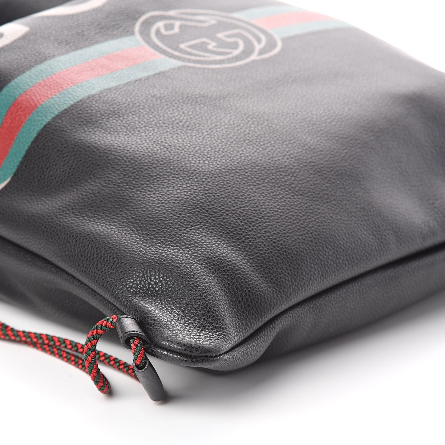 Calfskin Logo Drawstring Backpack Black