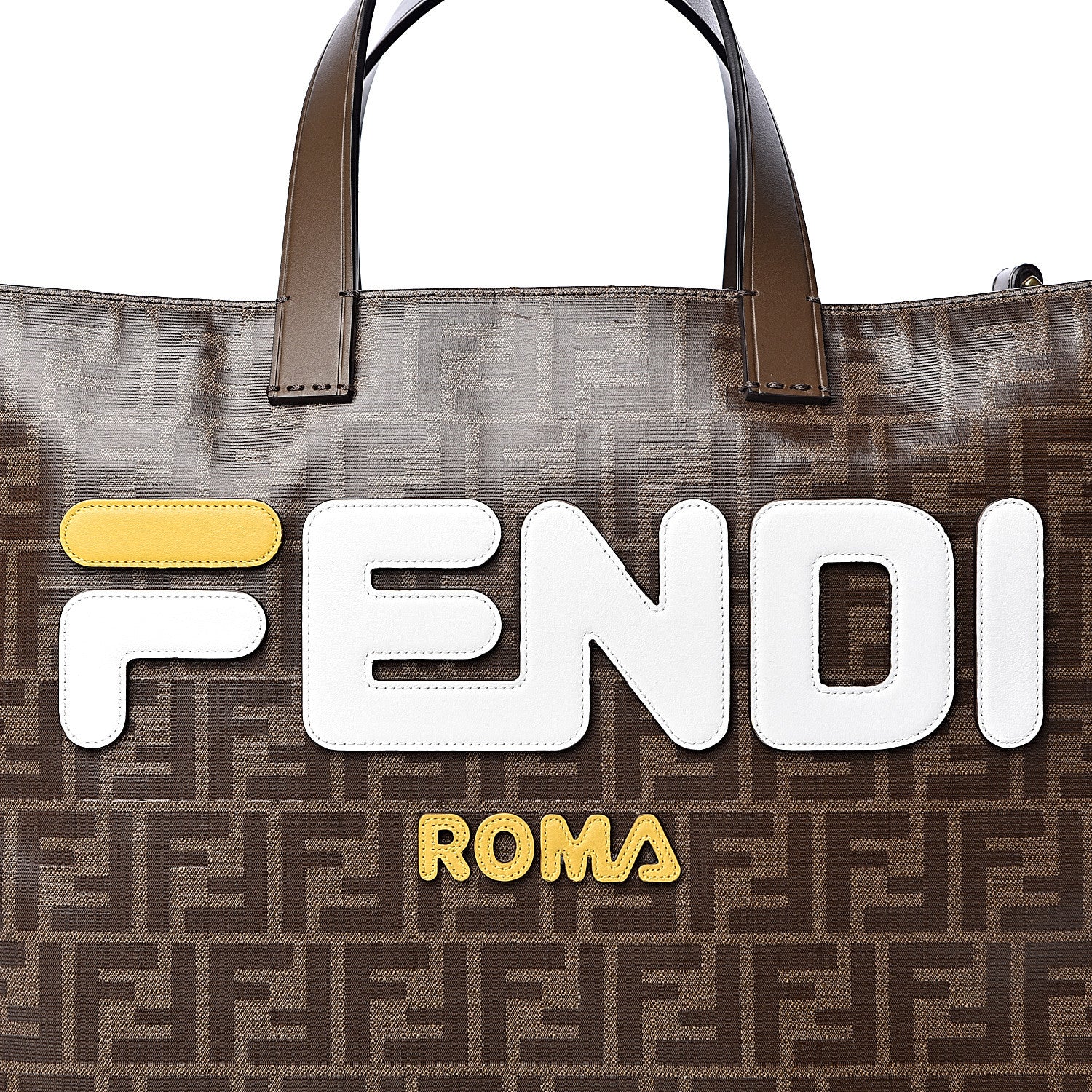 Fendi X FILA Glazed Fabric FF 1974 Mania Shopping Tote Bag Mogano Panna White 12 of 12