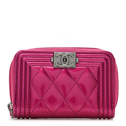 Chanel Metallic Patent Quilted Zip Around Boy Coin Purse Wallet Fuchsia 1 of 8