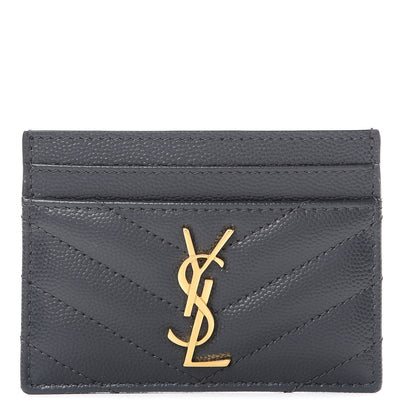 Saint Laurent Grain De Poudre Matelasse Chevron Monogram Credit Card Case Earth 1 of 6