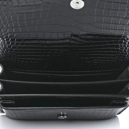 Saint Laurent Calfskin Crocodile Embossed Medium Monochrome Monogram Sunset Black 4 of 4