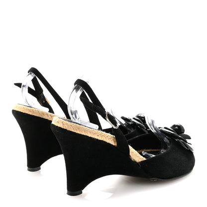 Chanel Velvet Patent Camellia Espadrilles Wedge Sandals 38 Black 5 of 8