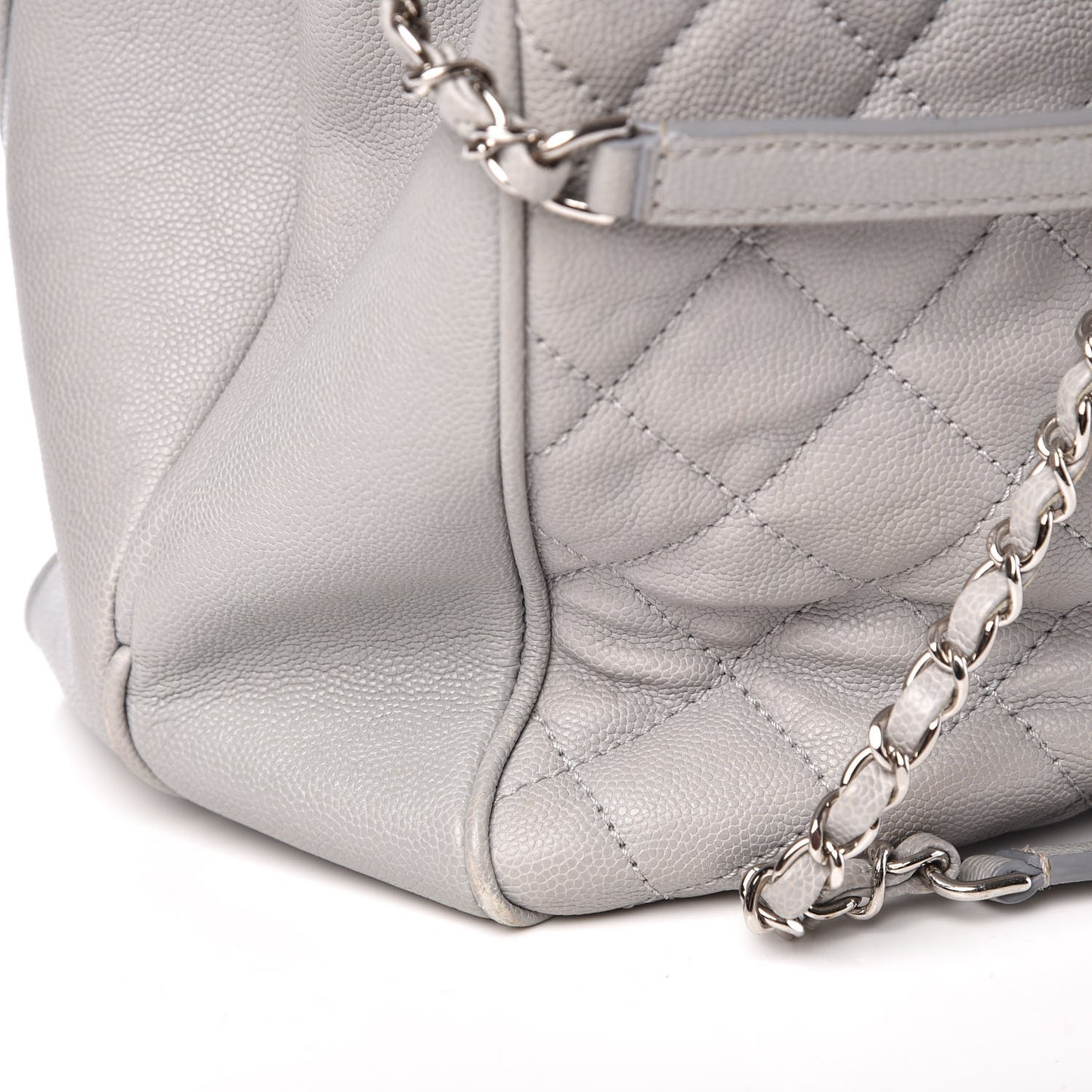 Caviar Quilted Top Handle Shopping Tote Grey