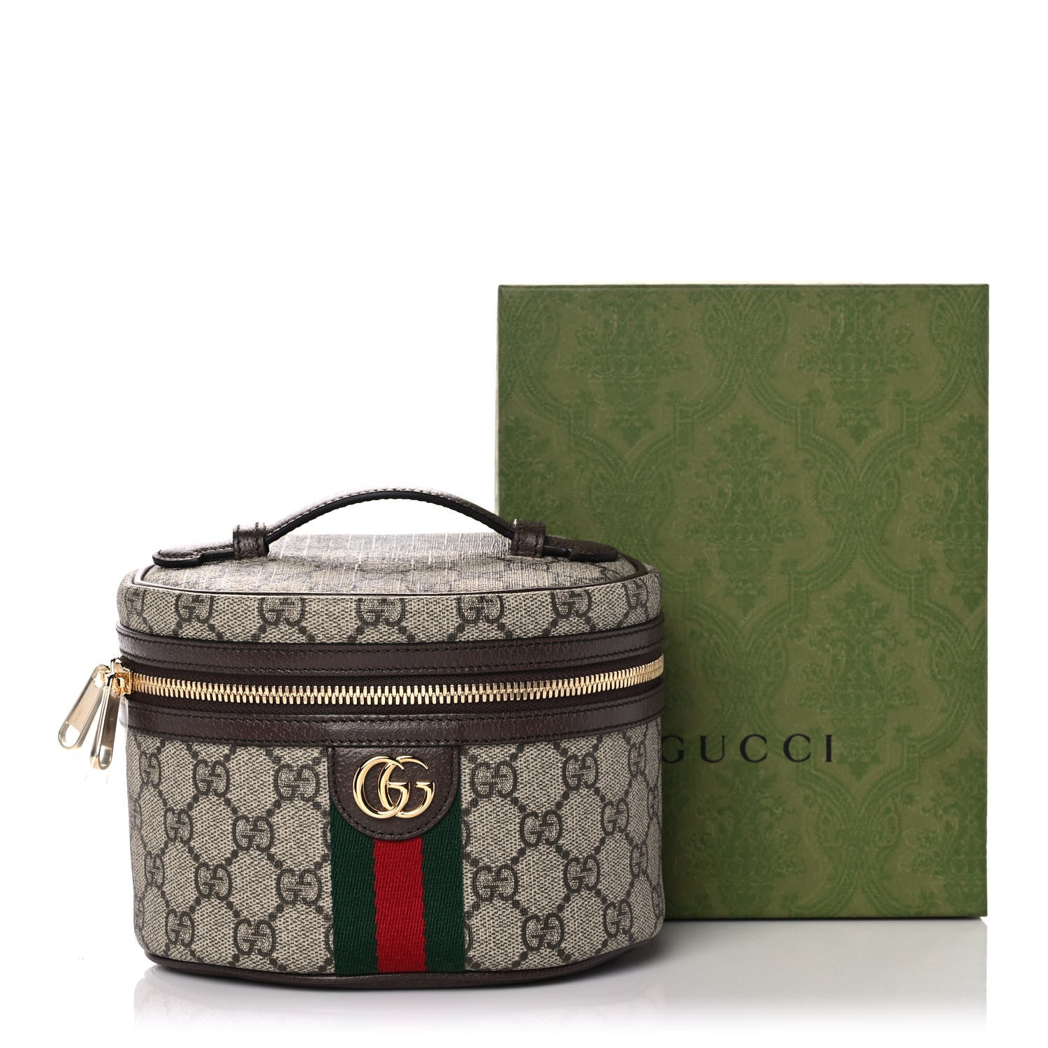 Gucci GG Supreme Monogram Textured Calfskin Web Ophidia Vanity Cosmetic Case Beige Ebony New Acero 13 of 13