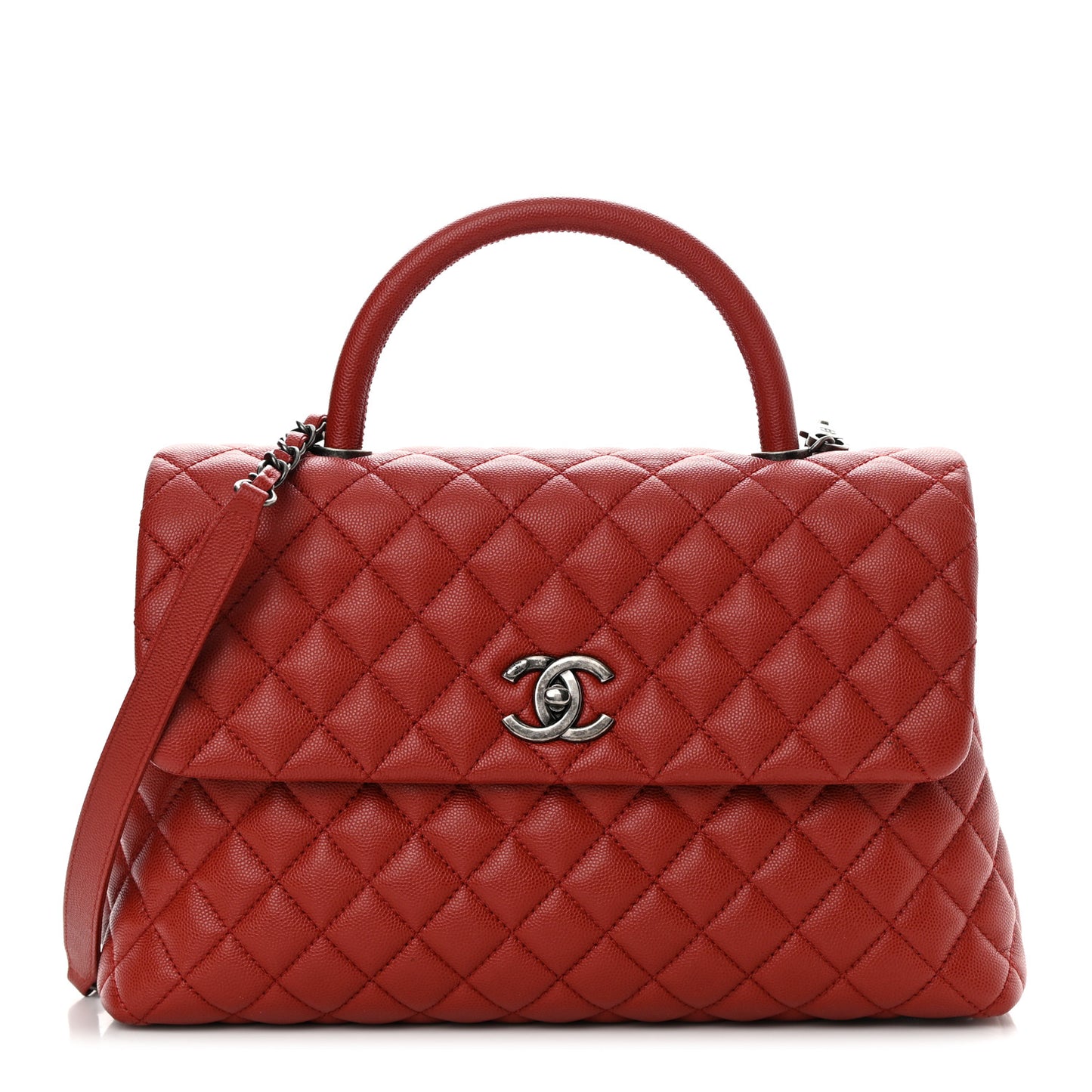 Caviar Quilted Medium Coco Handle Flap Dark Red