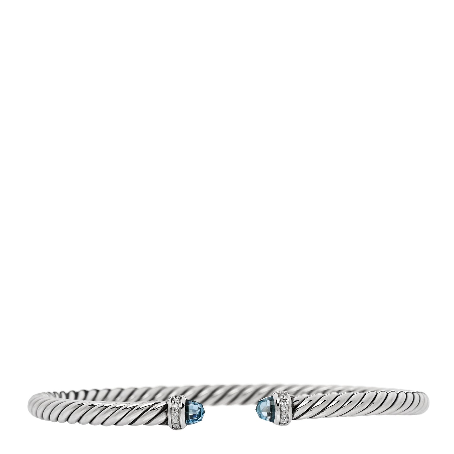 Sterling Silver Diamond Blue Topaz 4mm Cable Flex Bracelet
