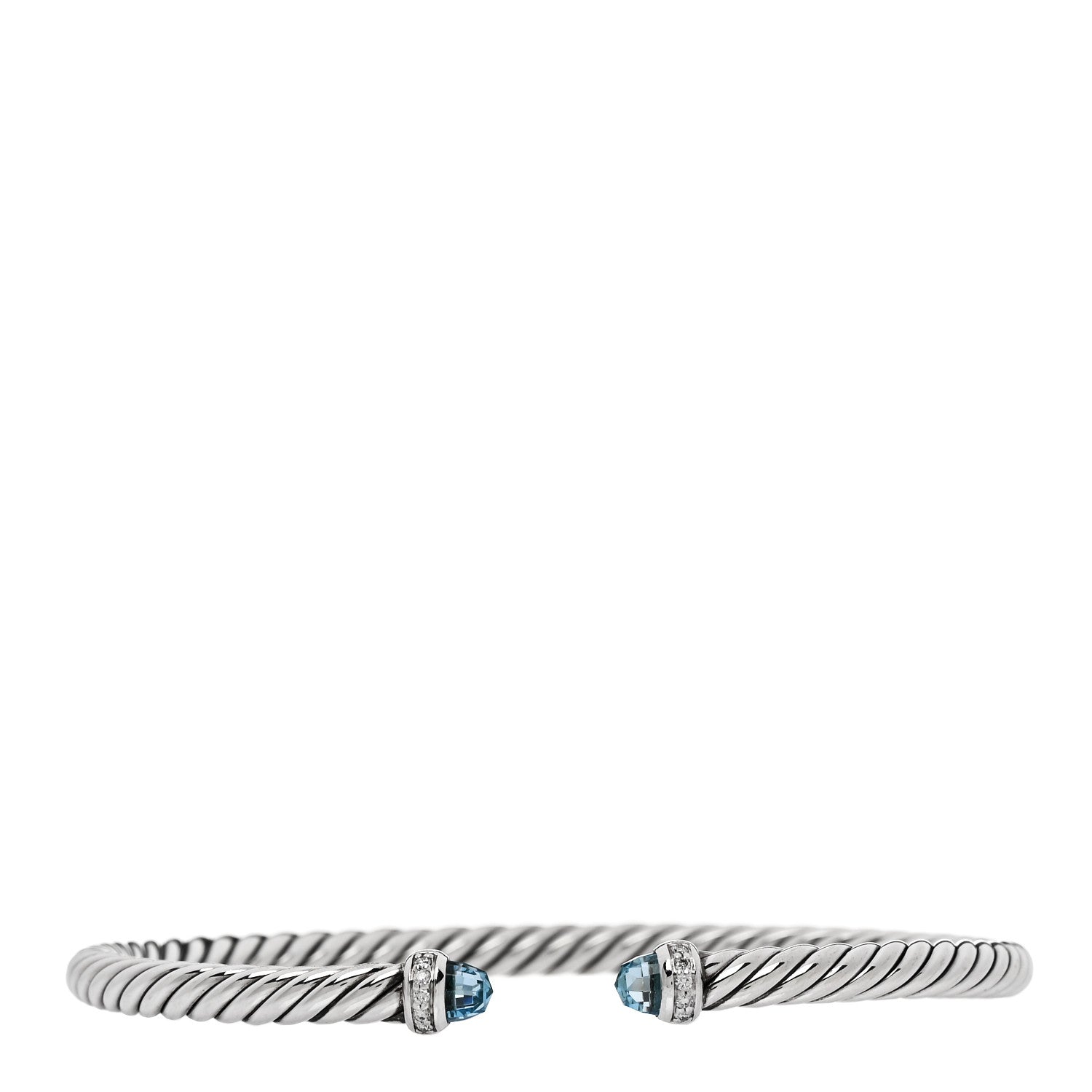 David Yurman Sterling Silver Diamond Blue Topaz 4mm Cable Flex Bracelet 1 of 4