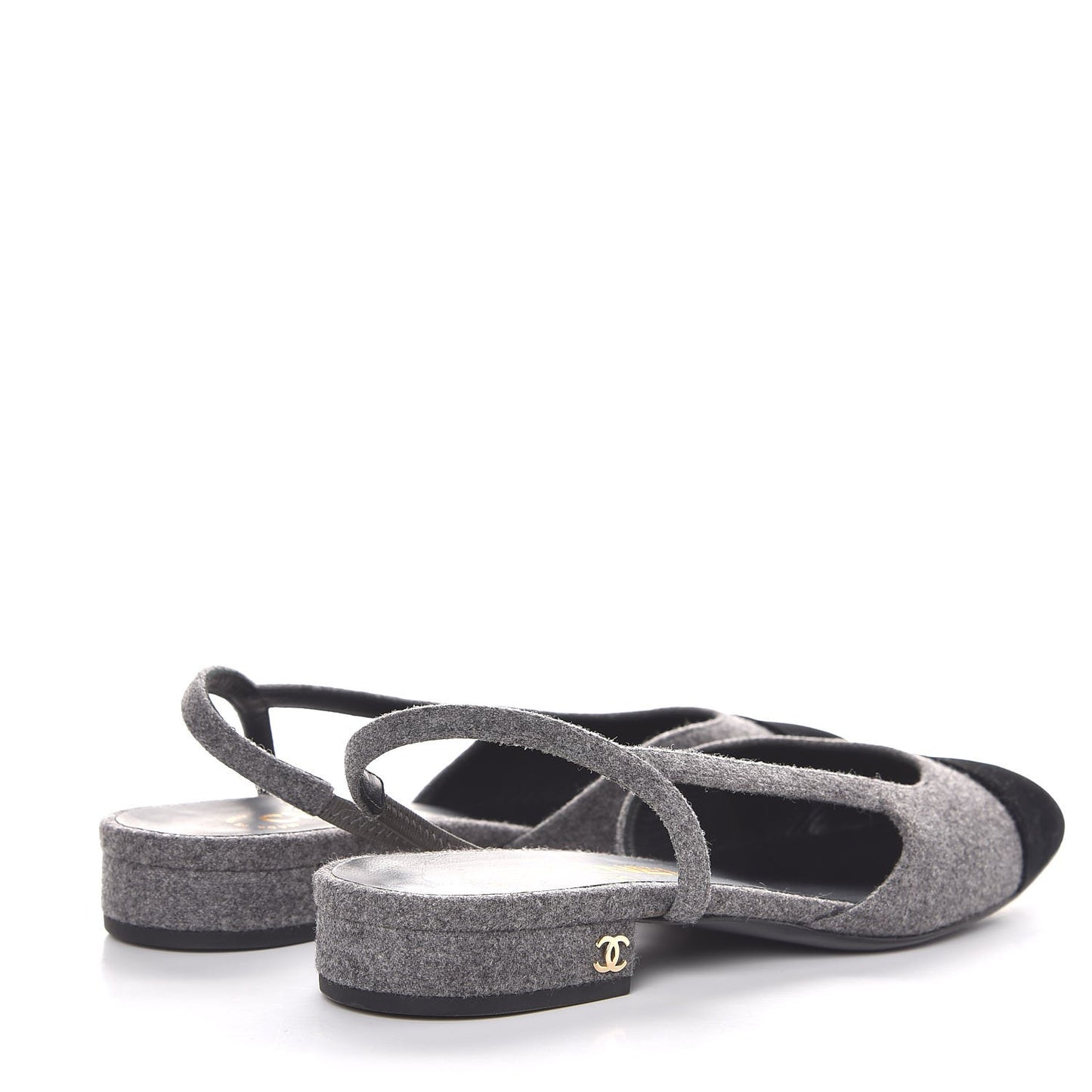 Wool Velvet Cap Toe CC Slingback Pumps 36 Black Grey