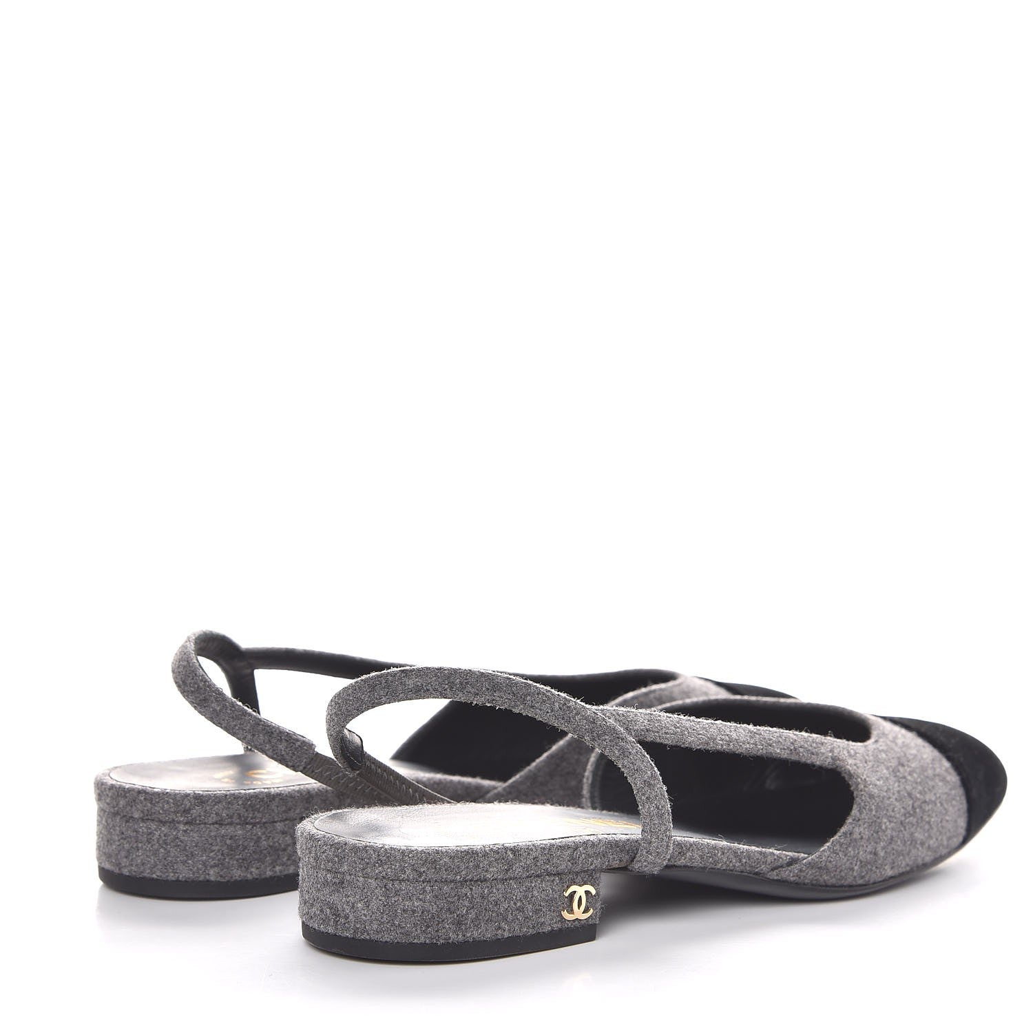 Chanel Wool Velvet Cap Toe CC Slingback Pumps 36 Black Grey 4 of 8