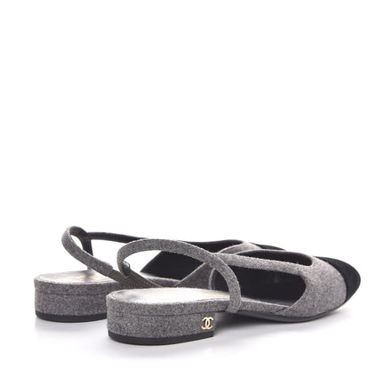 Chanel Wool Velvet Cap Toe CC Slingback Pumps 36 Black Grey 4 of 8