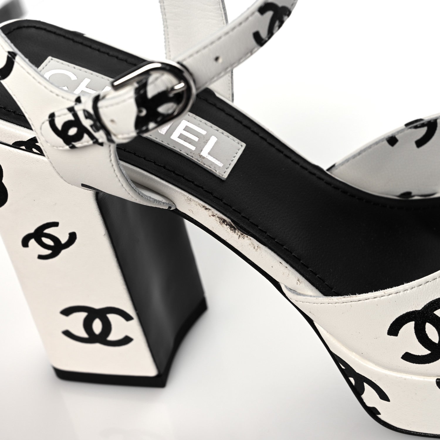 Chanel Printed Lambskin Coco Beach Platform Sandals 38 White Black 10 of 11