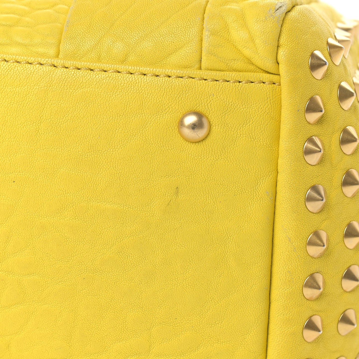 Pebbled Calfskin Studded Satchel Yellow