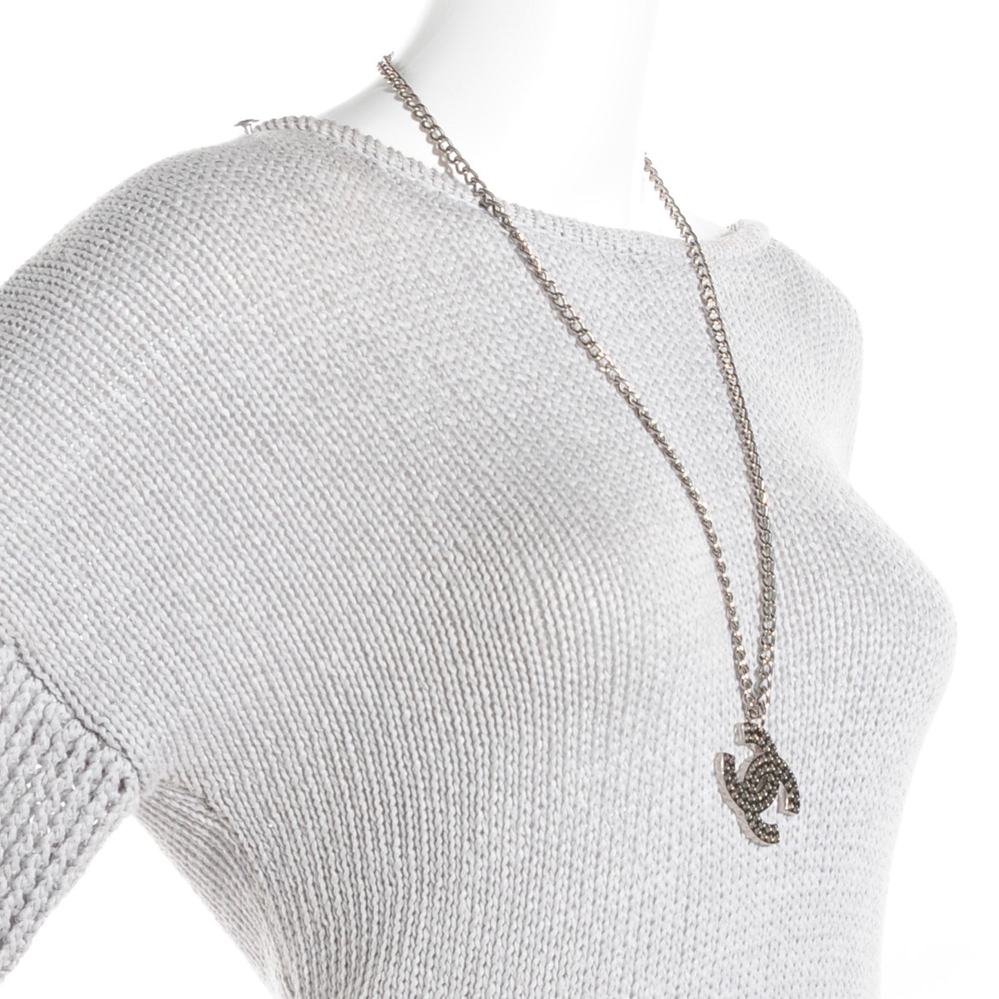 Perforated CC Necklace Silver