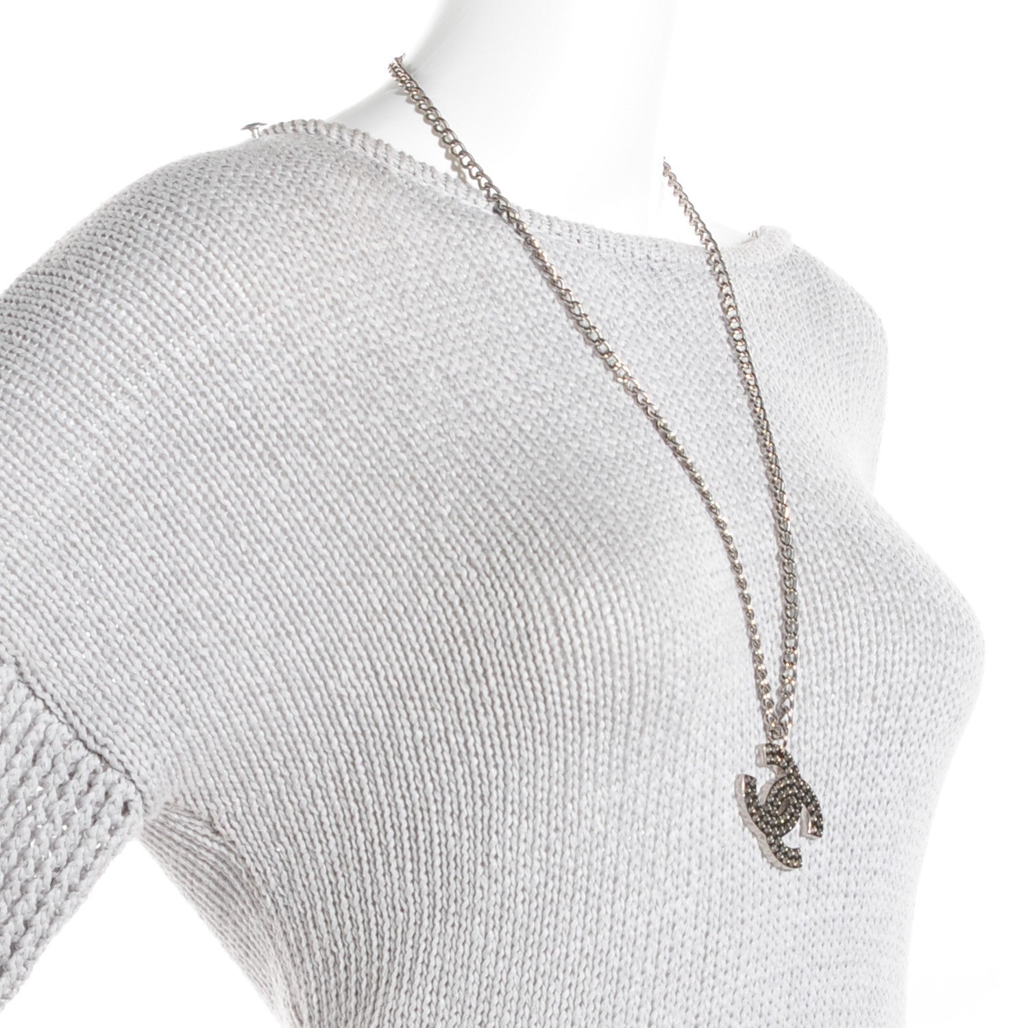 Chanel Perforated CC Necklace Silver 2 of 3
