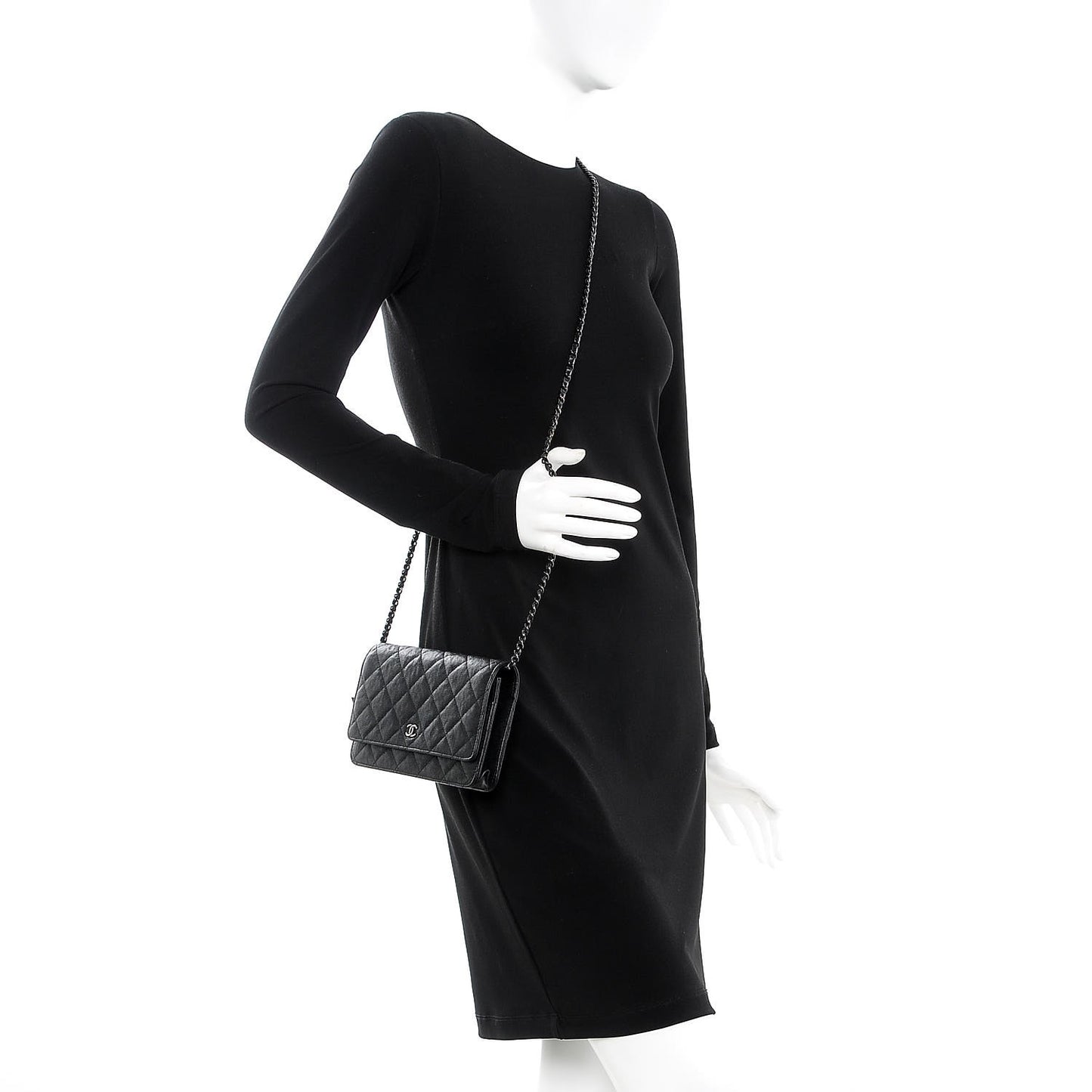Crumpled Calfskin Quilted Wallet On Chain WOC So Black