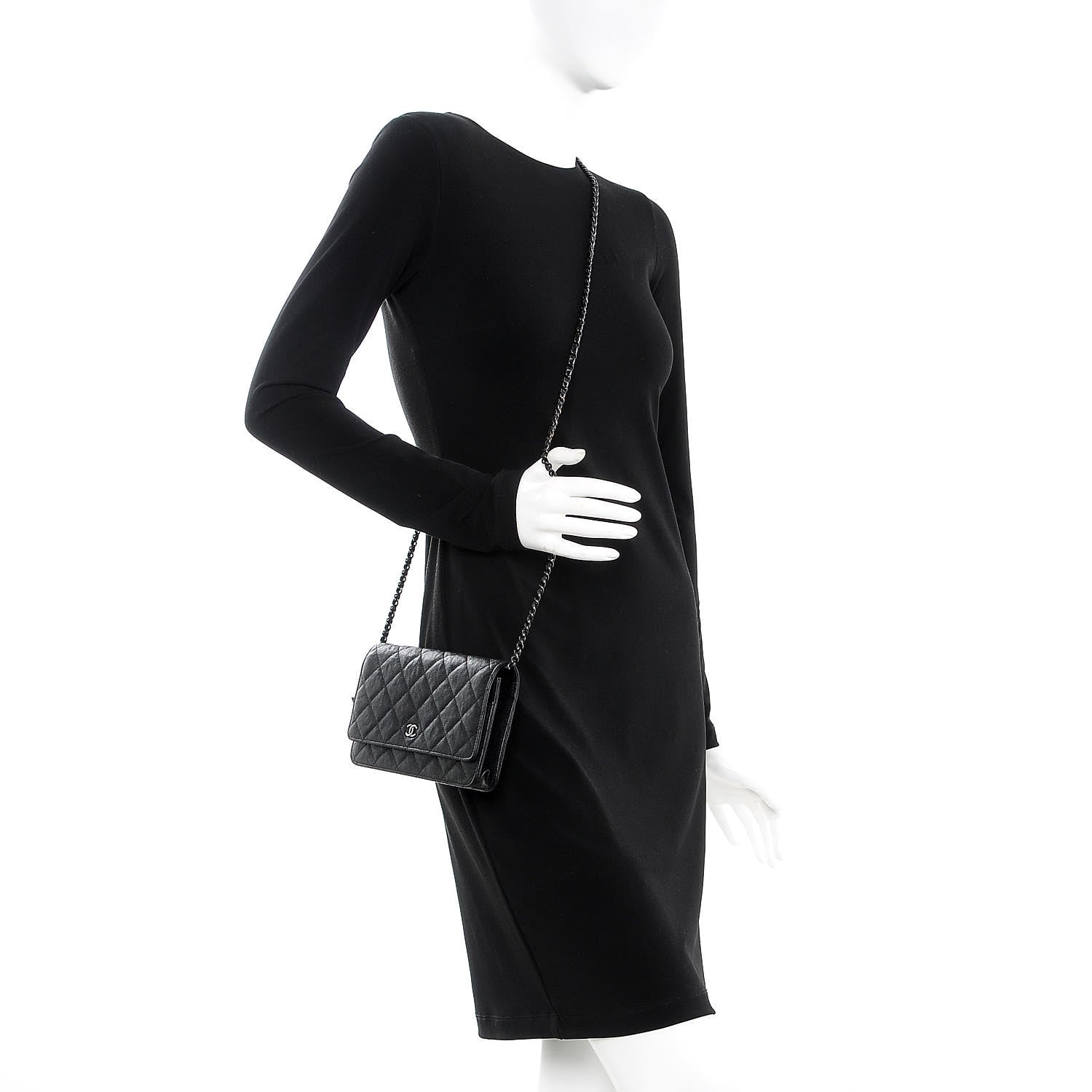 Chanel Crumpled Calfskin Quilted Wallet On Chain WOC So Black 2 of 9