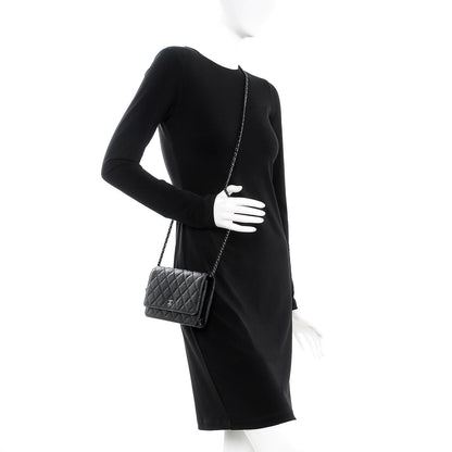Chanel Crumpled Calfskin Quilted Wallet On Chain WOC So Black 2 of 9