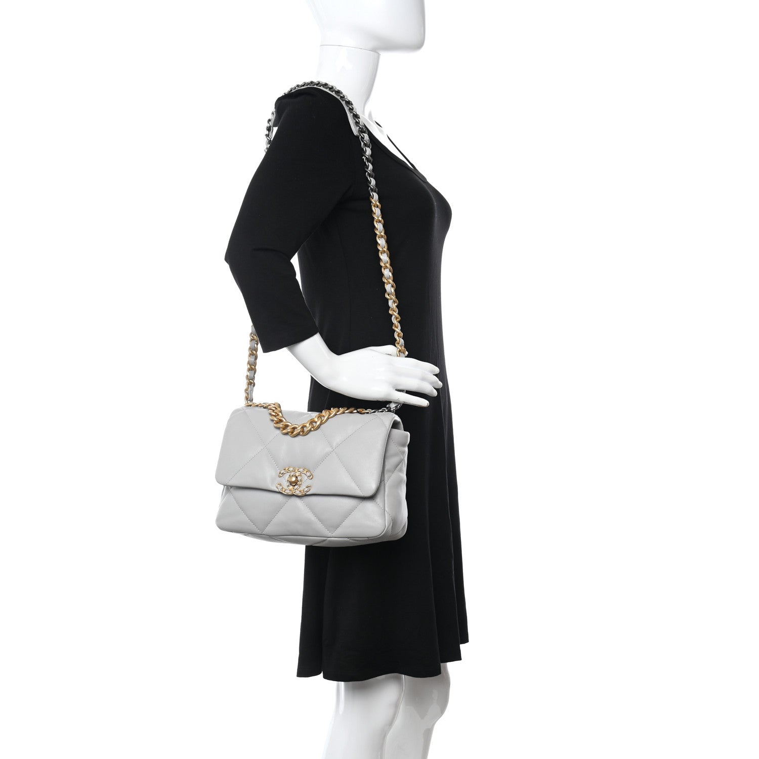 Chanel Lambskin Quilted Medium Chanel 19 Flap Grey 2 of 9