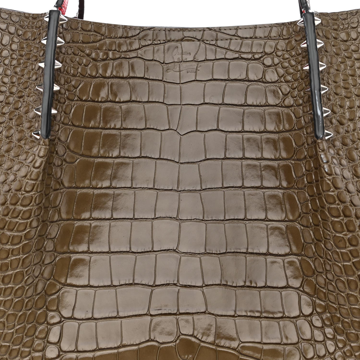 Christian Louboutin Crocodile Embossed Calfskin Spiked Large Cabarock Shopper Tote Silex 7 of 12