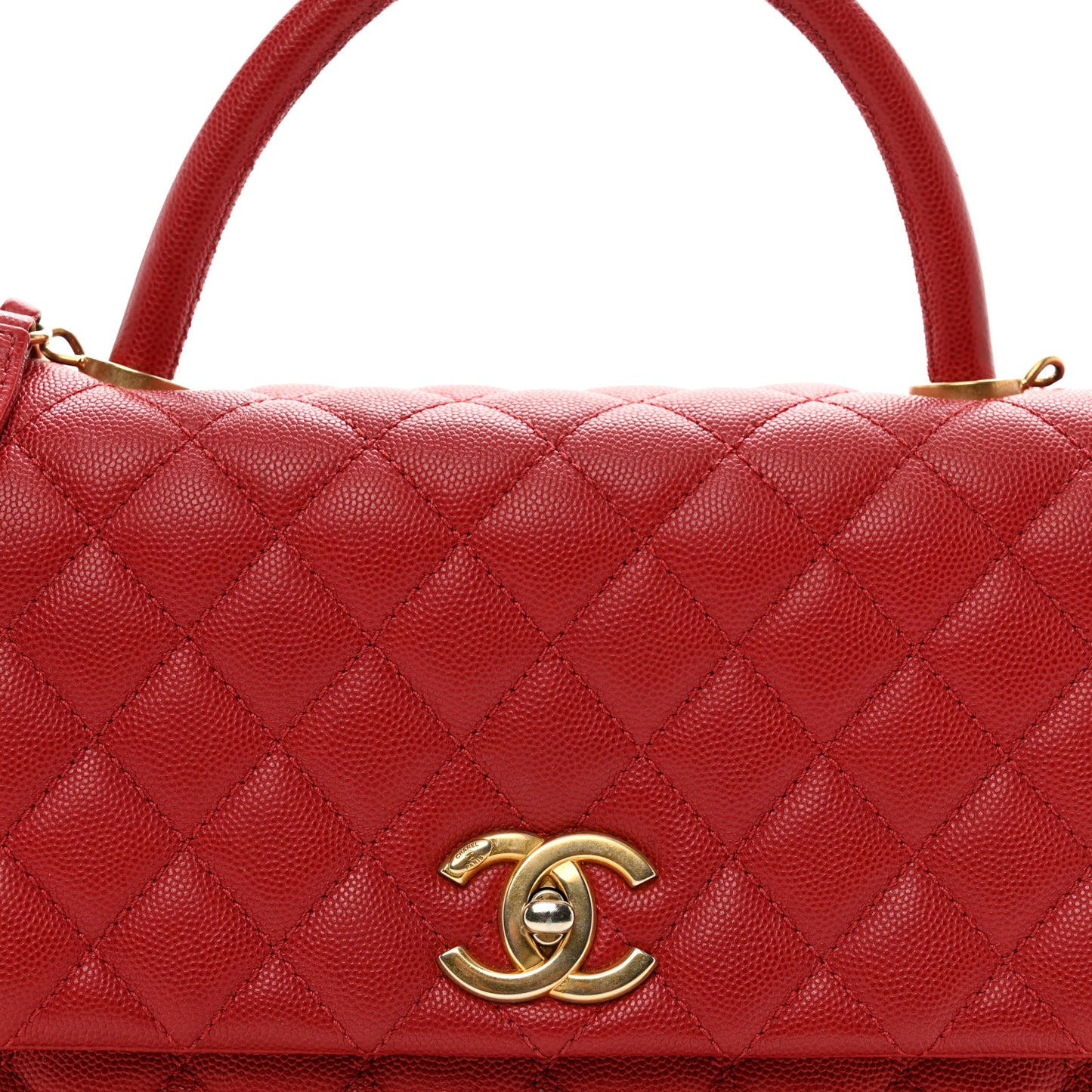 Caviar Quilted Small Coco Handle Flap Red