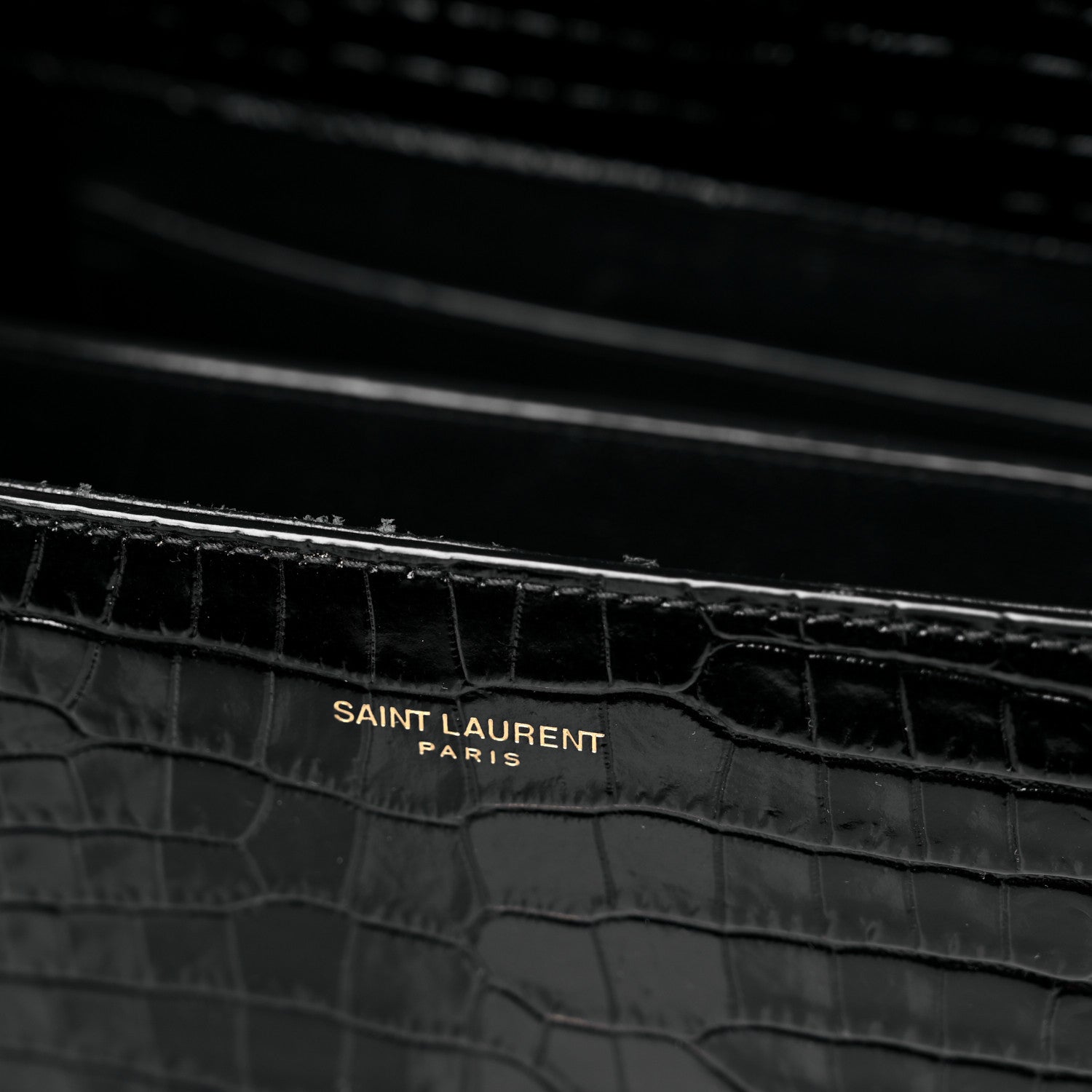 Saint Laurent Calfskin Crocodile Embossed Medium Classic Monogram Cassandra Top Handle Black 12 of 19